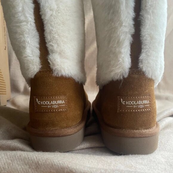 NEW KOOLABURRA BY UGG AUBREI SHORT CHESTNUT SUEDE FUR WOMEN'S BOOTS SIZE US 9 - Picture 2 of 13